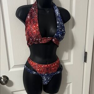 Red and Blue Women's Halter Bikini